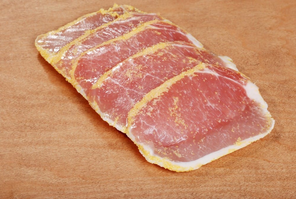 Bacon – Cured Pork Back in Cornmeal (Sliced)